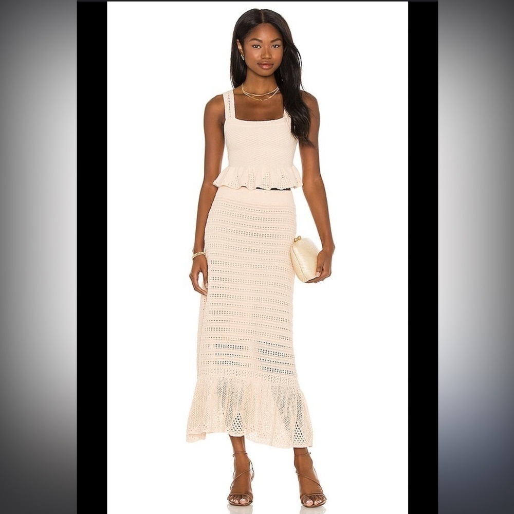 A.L.C. Amaya Skirt Open Weave Crochet Flounce Ruffle Hem Midi Skirt, Size Small - Picture 2 of 7